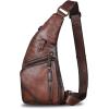imageGenuine Leather Sling Bag for Men Vintage Handmade Crossbody Daypack Hiking Backpack Retro Crossbody Shoulder Bags LightCoffeeLightcoffee