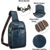imageGenuine Leather Sling Bag for Men and Women Vintage Leather Sling Backpack Crossbody Bag Chest purse for 11 Inch Ipad ProBlue