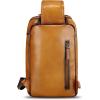 imageGenuine Leather Sling Bag for Men and Women Vintage Leather Sling Backpack Crossbody Bag Chest purse for 11 Inch Ipad ProBrown