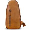imageLRTO Genuine Leather Silng Bag for Men and Women Fashion Real Leather Sling Backpack Shoulder Crossbody Bag Chest PurseBrown