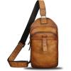 imageLRTO Genuine Leather Silng Bag for Men and Women Retro Leather Sling Backpack Purse Shoulder Crossbody Bag Chest BagBrown