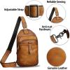 imageLRTO Genuine Leather Silng Bag for Men and Women Retro Leather Sling Backpack Purse Shoulder Crossbody Bag Chest BagBrown