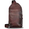 imageLRTO Genuine Leather Silng Bag for Men and Women Retro Leather Sling Backpack Purse Shoulder Crossbody Bag Chest BagCoffee