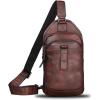 imageLRTO Genuine Leather Silng Bag for Men and Women Retro Leather Sling Backpack Purse Shoulder Crossbody Bag Chest BagCoffee