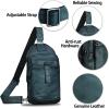 imageLRTO Genuine Leather Silng Bag for Men and Women Retro Leather Sling Backpack Purse Shoulder Crossbody Bag Chest BagNavyblue