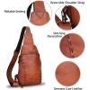 imageLRTO Genuine Leather Silng Bag for Women and Men Vintage Real Leather Sling Backpack Shoulder Crossbody Bag Chest PurseBrown