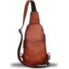 imageLRTO Genuine Leather Silng Bag for Women and Men Vintage Real Leather Sling Backpack Shoulder Crossbody Bag Chest PurseBrown