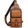 imageLRTO Genuine Leather Sling Bag Crossbody Motorcycle Bag Handmade Hiking Chest Daypack Retro Shoulder Backpack BrownBrown