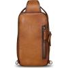 imageLRTO Genuine Leather Sling Bag Hiking Sling Backpacks Retro Handmade Crossbody Chest Daypack Antitheft Shoulder Bag Purse BrownBrown