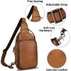 imageLRTO Genuine Leather Sling Bag Hiking Sling Backpacks Retro Handmade Crossbody Chest Daypack Antitheft Shoulder Bag Purse BrownBrown