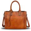 imageGenuine Leather Satchel Handbag for Women Vintage Handmade Shoulder Bag Cowhide Tote PurseBrown