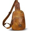 imageGenuine Leather Silng Bag for Women Small Vintage Leather Sling Backpack Fashion Shoulder Crossbody Bag Chest PurseBrown