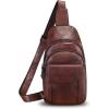 imageGenuine Leather Sling Bag Crossbody Motorcycle Bag Handmade Chest Bag Hiking Daypack Retro Shoulder Backpacks BrownCoffee