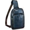 imageGenuine Leather Sling Bag for Men and Women Vintage Leather Sling Backpack Crossbody Bag Chest purse for 11 Inch Ipad ProBlue