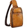 imageGenuine Leather Sling Bag for Men and Women Vintage Leather Sling Backpack Crossbody Bag Chest purse for 11 Inch Ipad ProBrown