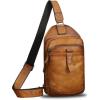 imageLRTO Genuine Leather Silng Bag for Men and Women Retro Leather Sling Backpack Purse Shoulder Crossbody Bag Chest BagBrown