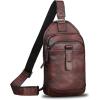 imageLRTO Genuine Leather Silng Bag for Men and Women Retro Leather Sling Backpack Purse Shoulder Crossbody Bag Chest BagCoffee