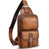 imageLRTO Genuine Leather Sling Bag Crossbody Motorcycle Bag Handmade Hiking Chest Daypack Retro Shoulder Backpack BrownBrown
