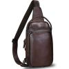 imageLRTO Genuine Leather Sling Bag Hiking Sling Backpacks Retro Handmade Crossbody Chest Daypack Antitheft Shoulder Bag Purse BrownCoffee