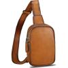 imageLRTO Genuine Leather Sling Bag for Women Small Crossbody Purse Handmade Daypack Retro Shoulder Backpack Vintage Chest Pack BrownBrown