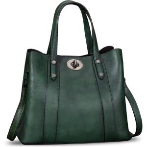 imageGenuine Leather Handbags for Women Satchel Purses Vintage Handmade Shoulder Bag Cowhide Top Handle Handbag TotesGreen