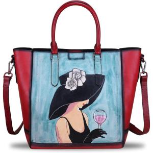 imageGenuine Leather Handbags for Women Vintage Handmade Tote Purse Cowhide Shoulder Bag Satchel TopHandle Bags for LadiesRed Handpainted