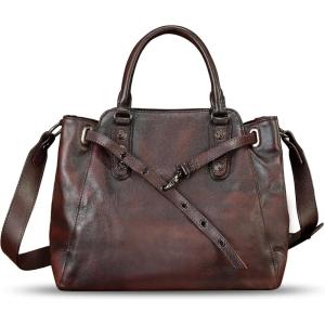 imageGenuine Leather Satchel Handbag for Women Vintage Handmade Purse Shoulder Bag Cowhide Tote Bag Casual DaypackCoffee