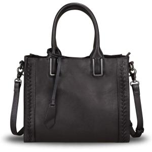 imageGenuine Leather Satchel Handbag for Women Vintage Handmade Shoulder Bag Cowhide Tote PurseBlack