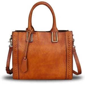imageGenuine Leather Satchel Handbag for Women Vintage Handmade Shoulder Bag Cowhide Tote PurseBrown
