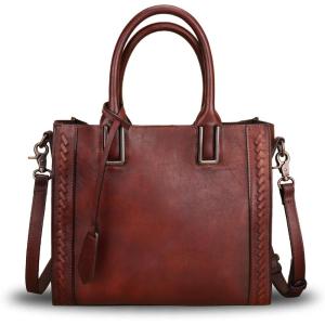 imageGenuine Leather Satchel Handbag for Women Vintage Handmade Shoulder Bag Cowhide Tote PurseCoffee
