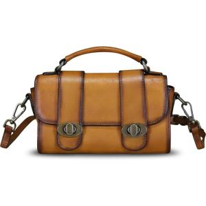 imageGenuine Leather Satchel for Women Vintage Purse Handmade Handbag Retro Crossbody Bag PurseBrown