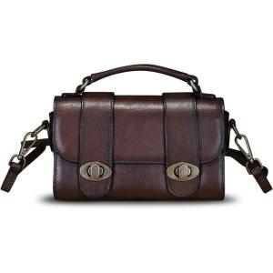 imageGenuine Leather Satchel for Women Vintage Purse Handmade Handbag Retro Crossbody Bag PurseCoffee