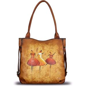 imageGenuine Leather Shoulder Bag Purse for Women Retro Top Handle Bags Handmade Vintage Crossbody Tote Handbags PurseBrownpattern