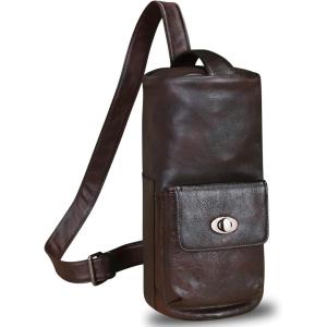 imageGenuine Leather Silng Bag for Men and Women Large Real Leather Sling Backpack Shoulder Crossbody Bag Chest PurseCoffee