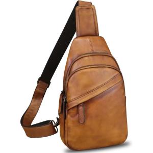 imageGenuine Leather Silng Bag for Men and Women Vintage Leather Sling Backpack Fashion Shoulder Crossbody Bag Chest PurseBrown