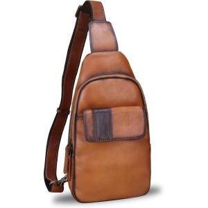 imageGenuine Leather Silng Bag for Women and Men Handmade Leather Sling Backpack Purse Shoulder Crossbody Bag Chest BagBrown