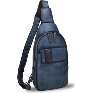 imageGenuine Leather Silng Bag for Women and Men Handmade Leather Sling Backpack Purse Shoulder Crossbody Bag Chest BagGray
