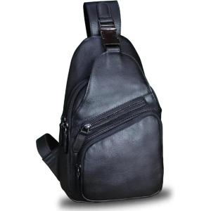 imageGenuine Leather Sling Bag Crossbody Purse Handmade Hiking Daypack Motorcycle Bag Retro Shoulder Backpack Vintage Chest Bag CoffeeDarkgrey