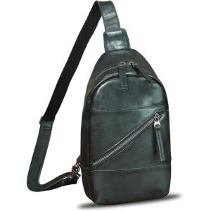 imageGenuine Leather Sling Bag Men and Women Vintage Handmade Leather Sling Backpack Shoulder Crossbody Bag Chest PurseBlack