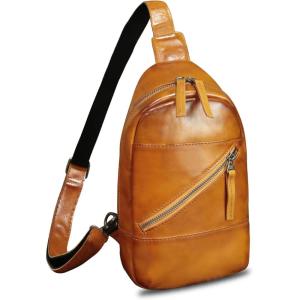 imageGenuine Leather Sling Bag Men and Women Vintage Handmade Leather Sling Backpack Shoulder Crossbody Bag Chest PurseBrown