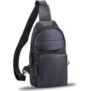 imageGenuine Leather Sling Bag for Man and Women Crossbody Purse Handmade Retro Shoulder Backpack Vintage Chest BagsBlack