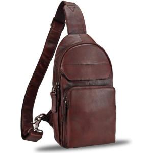 imageGenuine Leather Sling Bag for Man and Women Crossbody Purse Handmade Retro Shoulder Backpack Vintage Chest BagsCoffee