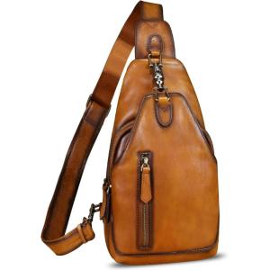 imageGenuine Leather Sling Bag for Men and Women Real Leather Shoulder Crossbody Bag Chest Bag Sling Backpack PurseBrown