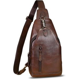 imageGenuine Leather Sling Bag for Men and Women Real Leather Shoulder Crossbody Bag Chest Bag Sling Backpack PurseCoffee
