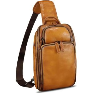 imageGenuine Leather Sling Bag for Men and Women Vintage Leather Sling Backpack Crossbody Bag Chest purse for 11 Inch Ipad ProBrown