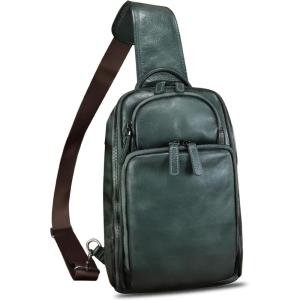 imageGenuine Leather Sling Bag for Men and Women Vintage Leather Sling Backpack Crossbody Bag Chest purse for 11 Inch Ipad ProGrey
