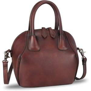 imageGenuine Leather Top Handle Satchel Purse for Women Vintage Handmade Handbag Retro Designer Crossbody Bags Coffee