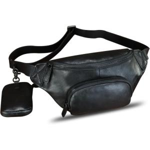 imageGenuine Leather Waist Bag Hip Bag Fanny Packs for Women and Men Real Leather Fanny Bag Sling Bag Crossbody Bags Chest Purses BrownBlack