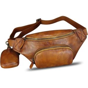 imageGenuine Leather Waist Bag Hip Bag Fanny Packs for Women and Men Real Leather Fanny Bag Sling Bag Crossbody Bags Chest Purses BrownBrown