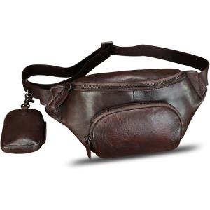 imageGenuine Leather Waist Bag Hip Bag Fanny Packs for Women and Men Real Leather Fanny Bag Sling Bag Crossbody Bags Chest Purses BrownCoffee